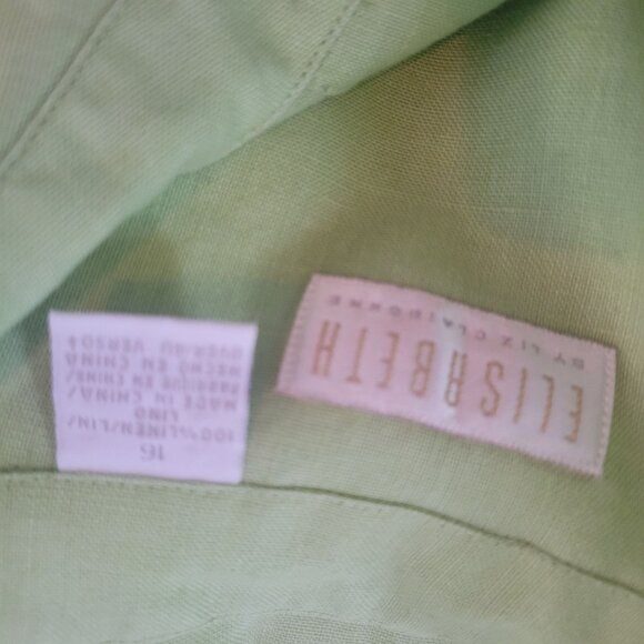 Elisabeth Womens Long-Sleeve Light Green Button-Up Linen Shirt Size 16 - Picture 3 of 6
